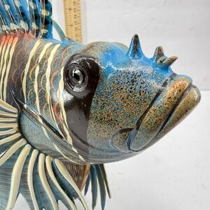 Lionfish Figurine Blue Striped Metal Art Sculpture Decor